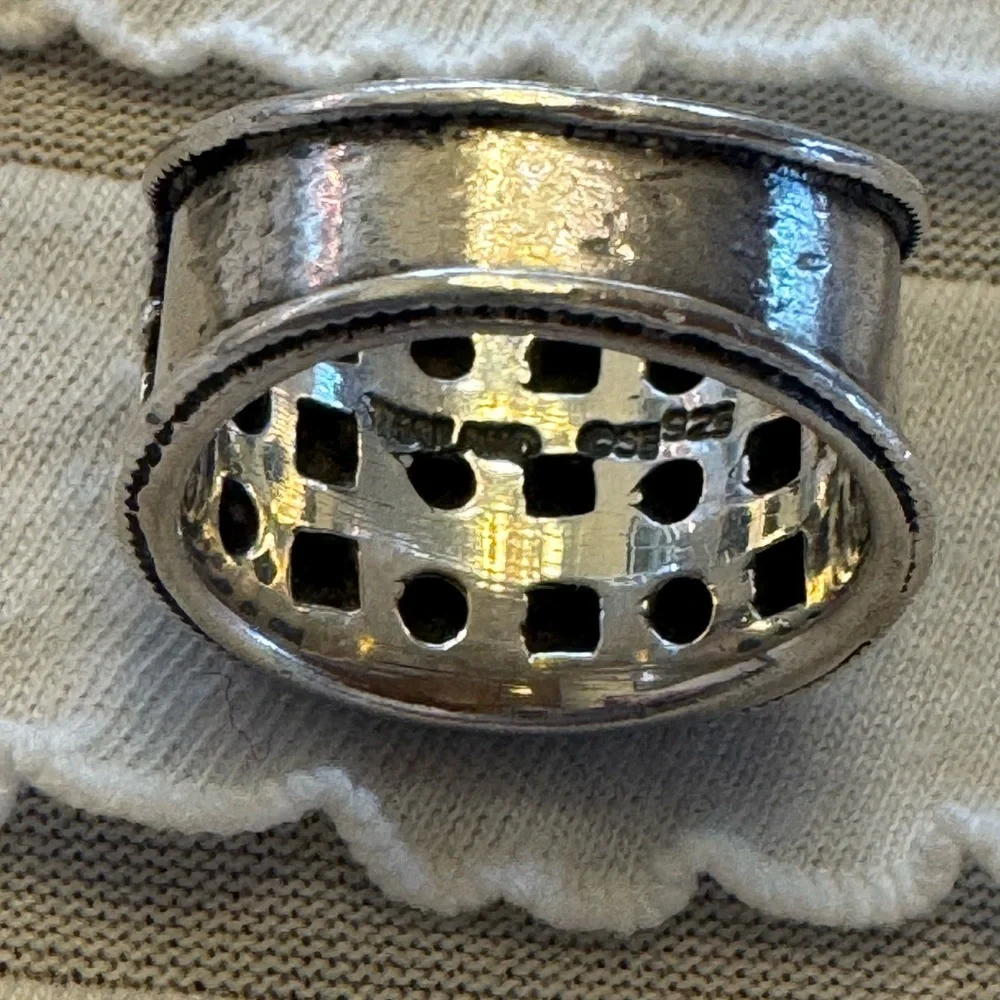 Vintage Enameled MultiColor Sterling Silver Wide Band Ring 925 Sz 6 Tribal Inlay